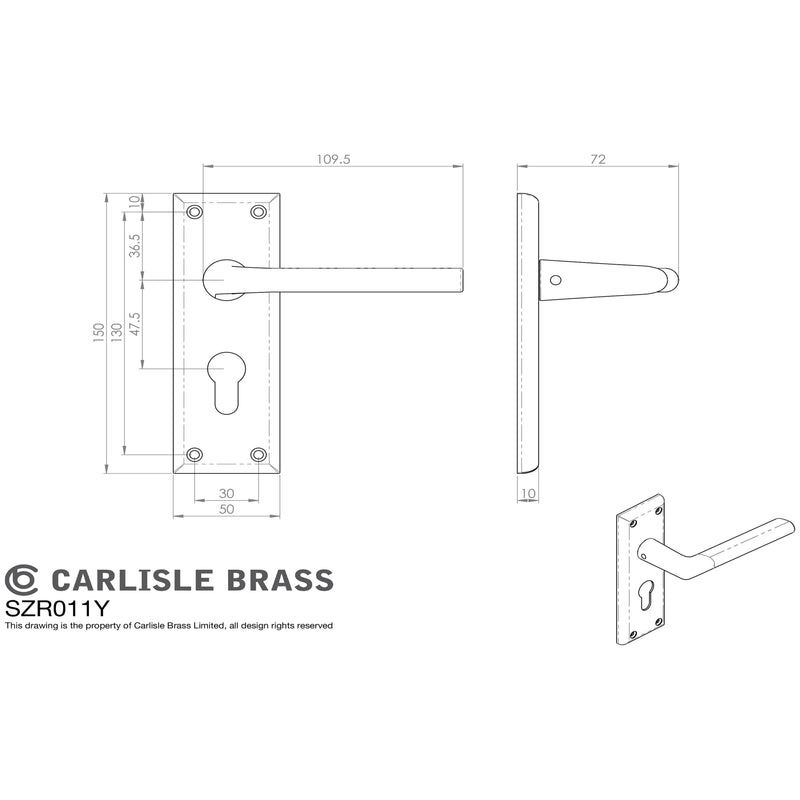 Serozzetta - SEROZZETTA dieci lever on face-fix backplate - euro 47.5mm - Polished Nickel - SZR011YPN