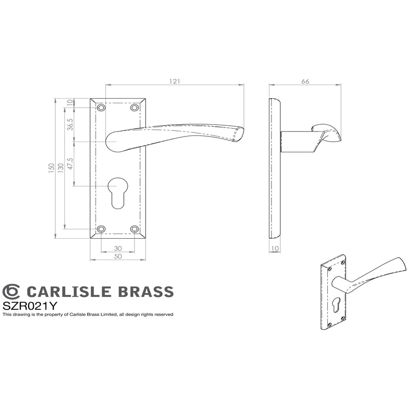 Serozzetta - SEROZZETTA venti lever on face-fix backplate - euro 47.5mm - Polished Nickel - SZR021YPN