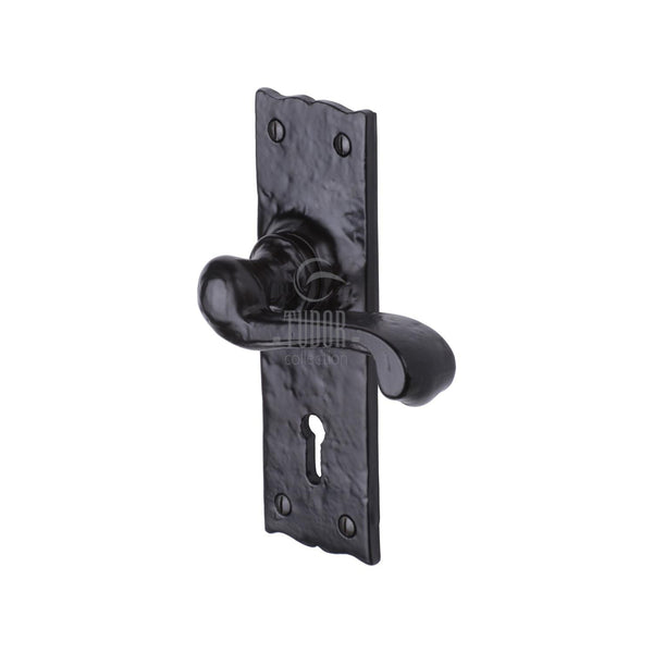 The Tudor Door Handle Lever Lock Shropshire Design Black Iron - TC100 - Choice Handles