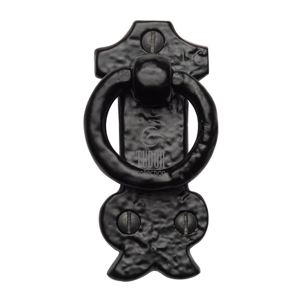 The Tudor Cabinet Ring Pull on Plate Black Iron - TC458 - Choice Handles