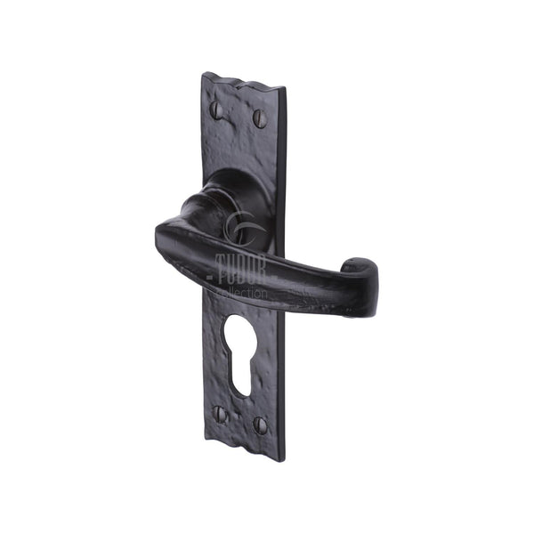 The Tudor Door Handle for Euro Profile Plate Wellington Design Black Iron - TC648 - Choice Handles