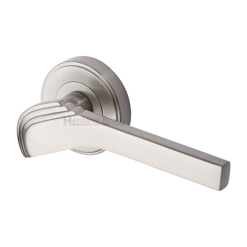 Heritage Brass Door Handle Lever on Rose Tiffany Design Satin Nickel Finish - TIF1926-SN - Choice Handles