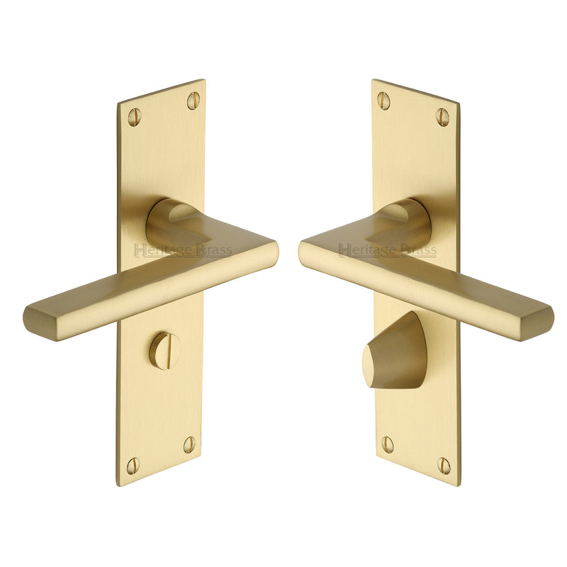 Heritage Brass Door Handle Bathroom Set Trident Design Satin Brass Finish - TRI1330-SB - Choice Handles