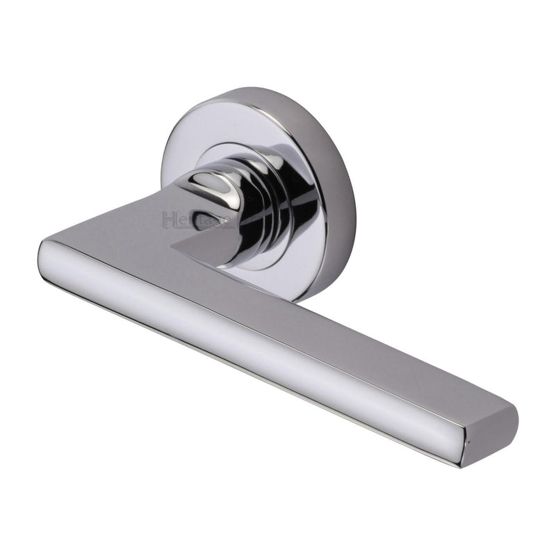 Heritage Brass Door Handle Lever Latch on Round Rose Trident Design Polished Chrome finish - TRI1352-PC - Choice Handles