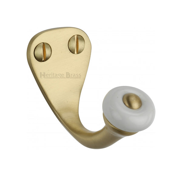 Heritage Brass Single Robe Hook Satin Brass Finish - V1044-SB