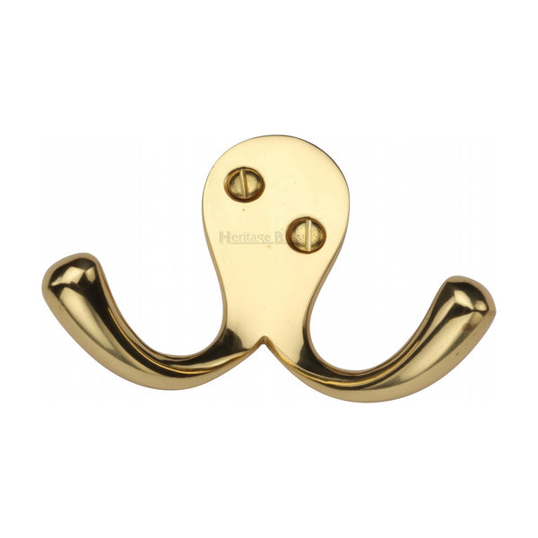 Heritage Brass Double Coat Hook Polished Brass finish - V1060-PB