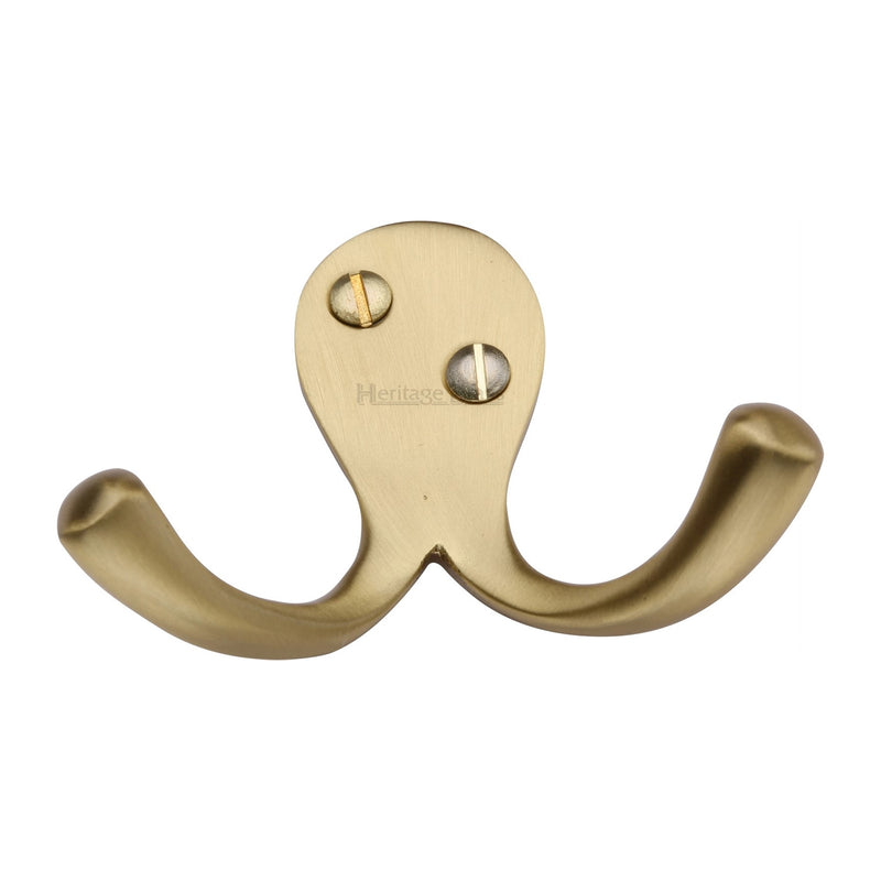 Heritage Brass Double Coat Hook Satin Brass finish - V1060-SB