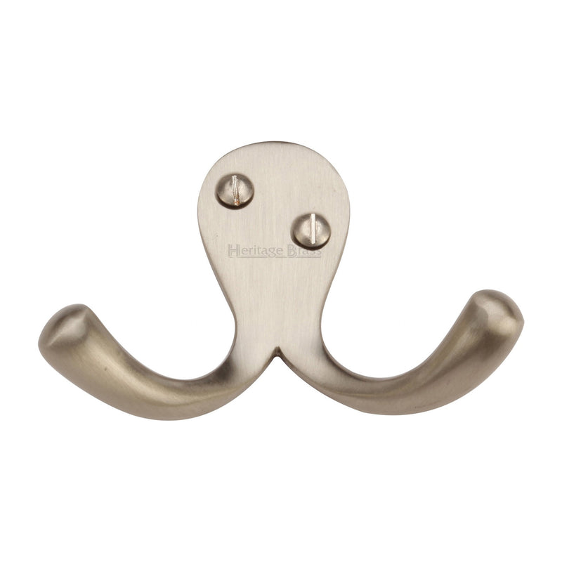 Heritage Brass Double Coat Hook Satin Nickel finish - V1060-SN