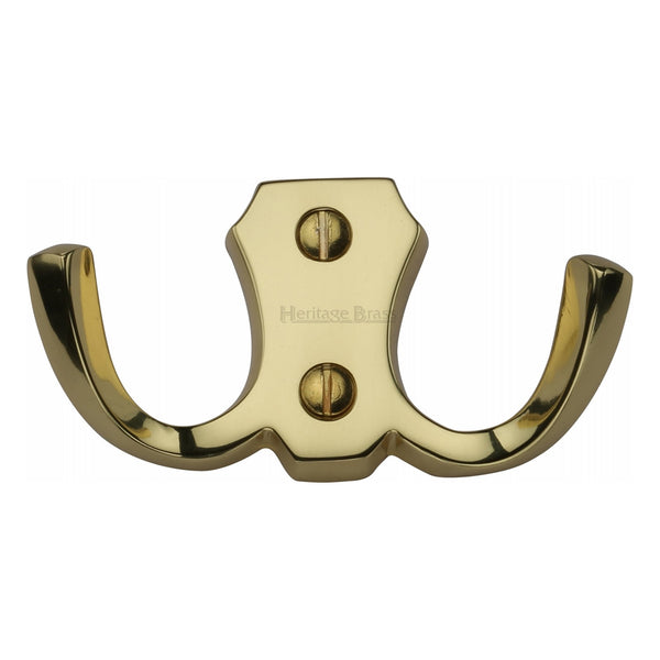 Heritage Brass Double Coat Hook Polished Brass finish - V1062-PB