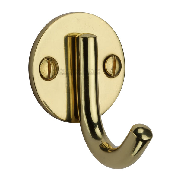 Heritage Brass Single Robe Hook Polished Brass finish - V1064-PB