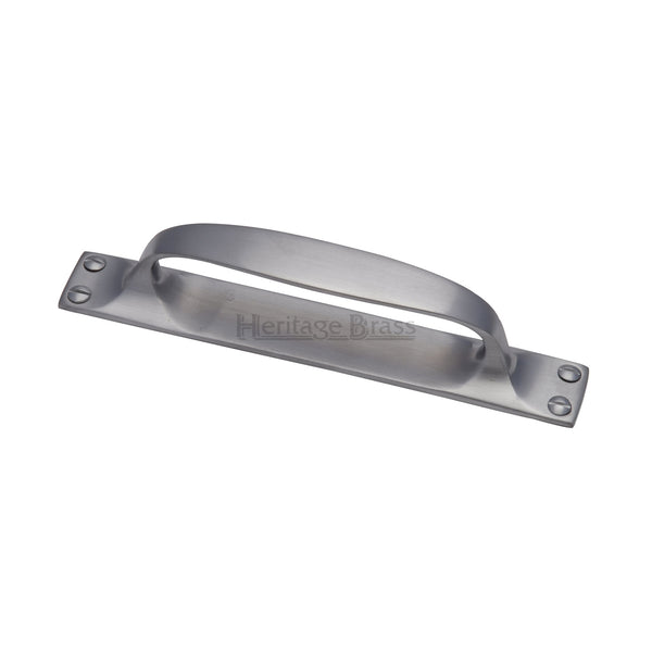 Heritage Brass Door Pull Handle on Plate Offset  Satin Chrome finish - V1142-SC - Choice Handles