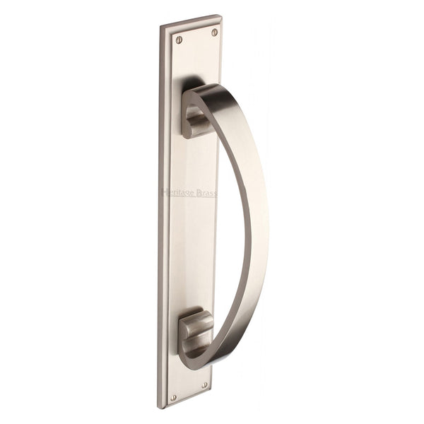 Heritage Brass Door Pull Handle on Plate Satin Nickel finish - V1162-SN - Choice Handles