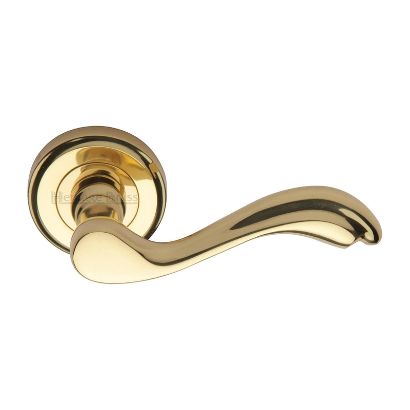 Heritage Brass Door Handle Lever Latch on Round Rose Lisboa Design Polished Brass finish - V1601-PB - Choice Handles