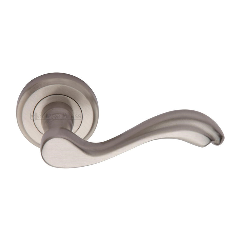 Heritage Brass Door Handle Lever Latch on Round Rose Lisboa Design Satin Nickel finish - V1601-SN - Choice Handles