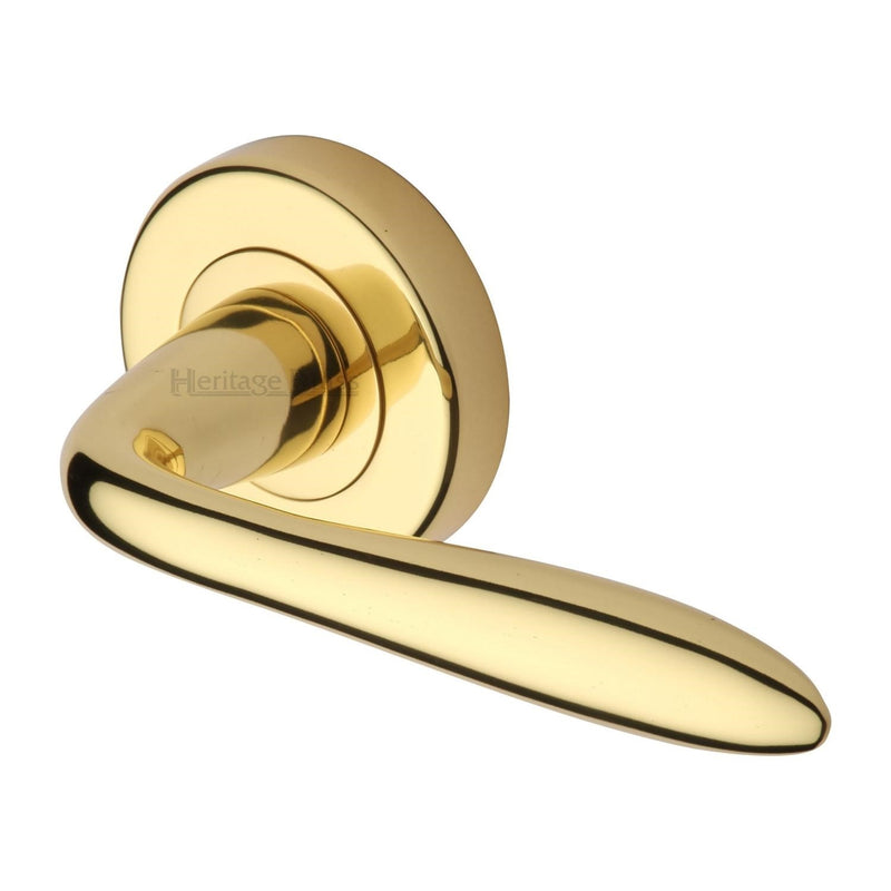 Heritage Brass Door Handle Lever Latch on Round Rose Sutton Design Polished Brass finish - V1750-PB - Choice Handles
