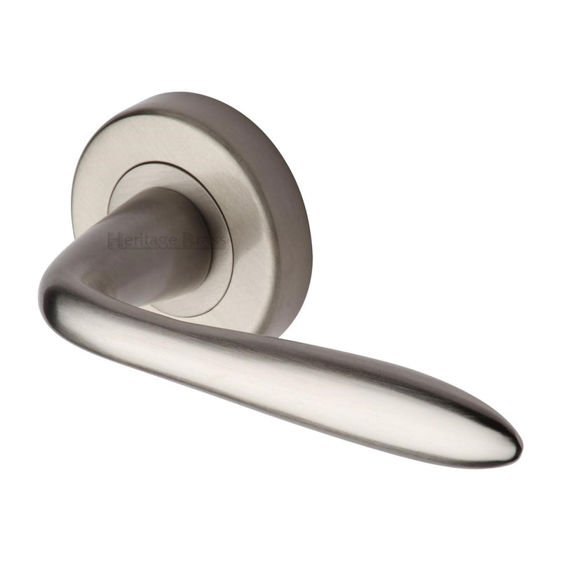 Heritage Brass Door Handle Lever Latch on Round Rose Sutton Design Satin Nickel finish - V1750-SN - Choice Handles