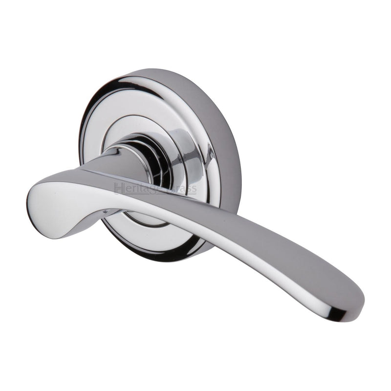 Heritage Brass Door Handle Lever Latch on Round Rose Sophia Design Polished Chrome finish - V1900-PC - Choice Handles