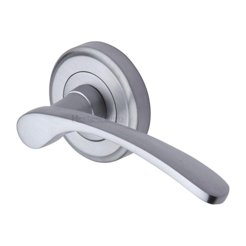 Heritage Brass Door Handle Lever Latch on Round Rose Sophia Design Satin Chrome finish - V1900-SC - Choice Handles