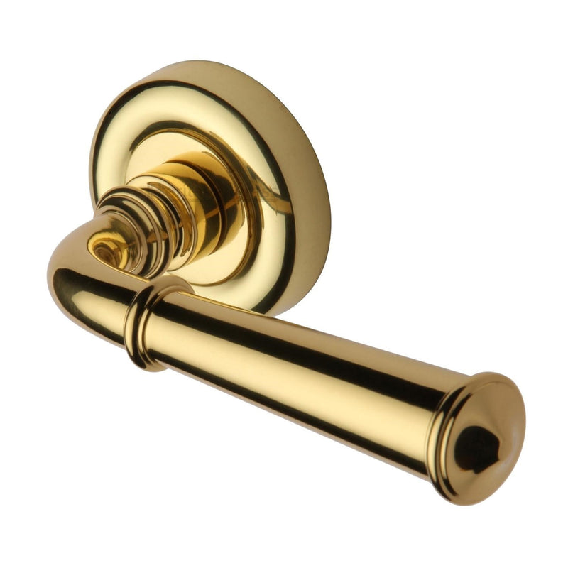 Heritage Brass Door Handle Lever Latch on Round Rose Colonial Design Polished Brass finish - V1932-PB - Choice Handles