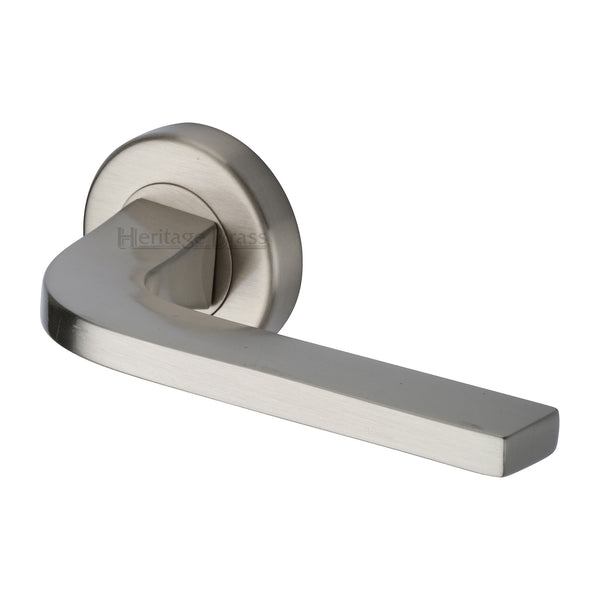 Heritage Brass Door Handle Lever on Rose Bellagio Design Satin Nickel Finish - V2015-SN - Choice Handles