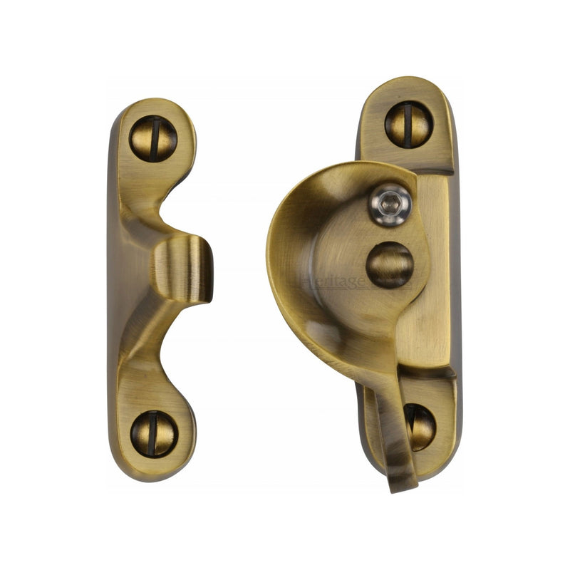 Heritage Brass Fitch Pattern Sash Fastener Lockable Antique Finish - V2060L-AT