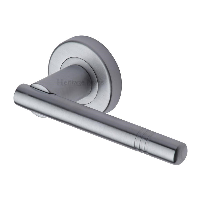 Heritage Brass Door Handle Lever Latch on Round Rose Alicia Design Satin Chrome finish - V2100-SC - Choice Handles