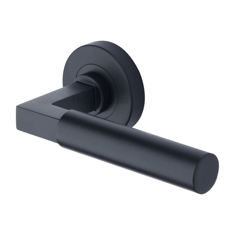 Heritage Brass Door Handle Lever on Rose Bauhaus Design Matt Black Finish
 - V2259-BKMT - Choice Handles