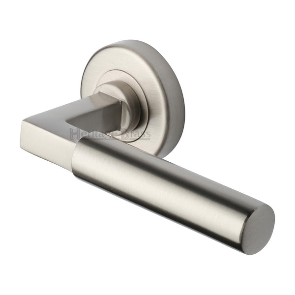 Heritage Brass Door Handle Lever on Rose Bauhaus Design Satin Nickel Finish - V2259-SN - Choice Handles