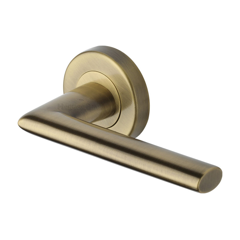 Heritage Brass Door Handle Lever Latch on Round Rose Admiralty Design Antique Brass finish
 - V2355-AT - Choice Handles