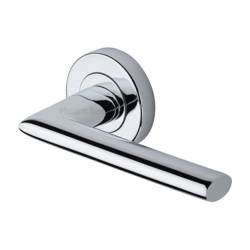 Heritage Brass Door Handle Lever Latch on Round Rose Admiralty Design Polished Chrome finish
 - V2355-PC - Choice Handles