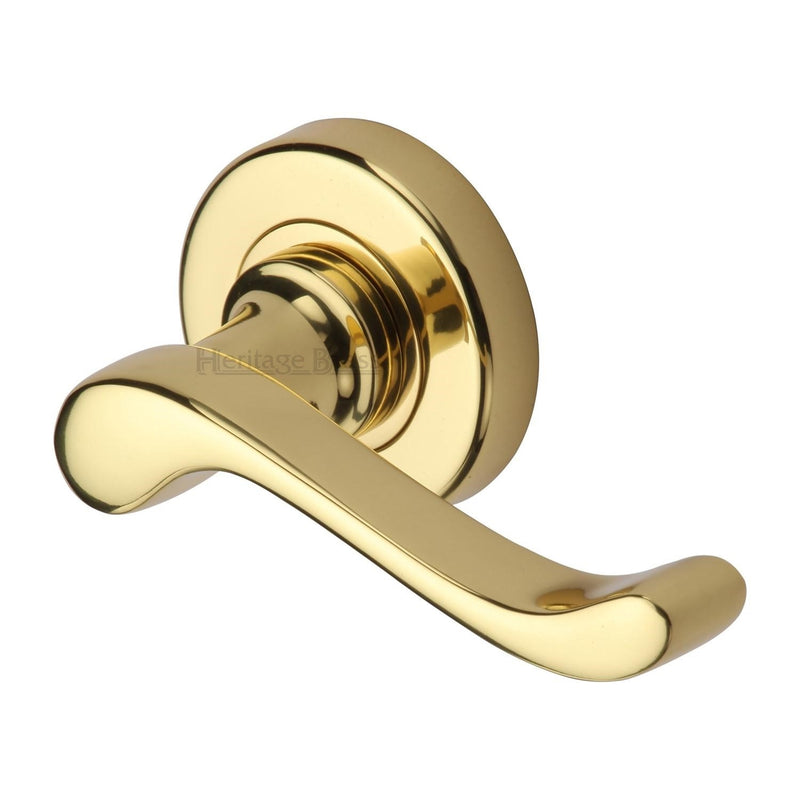 Heritage Brass Door Handle Lever Latch on 53mm Round Rose Bedford Design Polished Brass finish - V3010-PB - Choice Handles