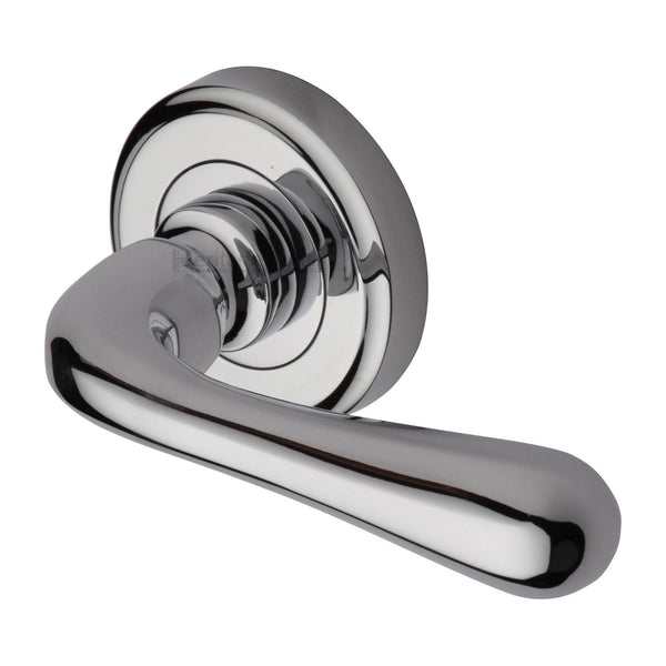 Heritage Brass Door Handle Lever Latch on Round Rose Charlbury Design Polished Chrome finish - V3020-PC - Choice Handles