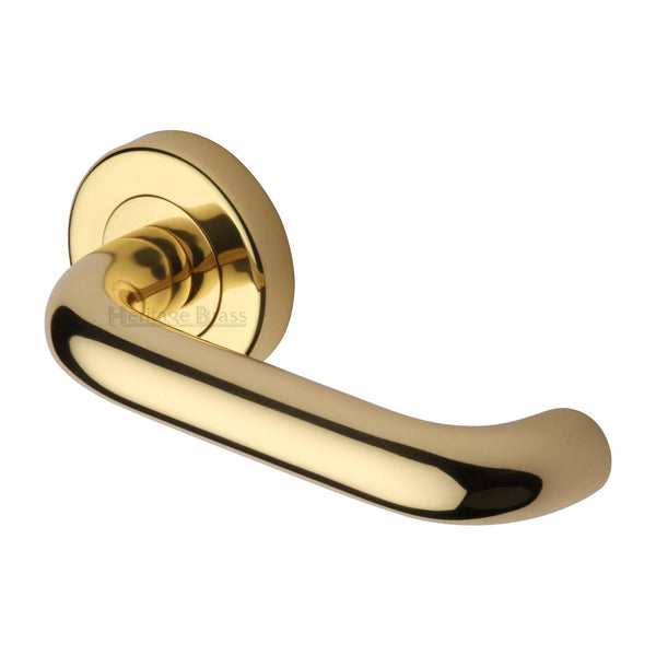 Heritage Brass Door Handle Lever Latch on Round Rose Harmony Design Polished Brass finish - V3090-PB - Choice Handles