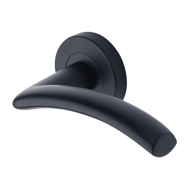 Heritage Brass Door Handle Lever Latch on Round Rose Centaur Design Matt Black finish
 - V3490-BKMT - Choice Handles