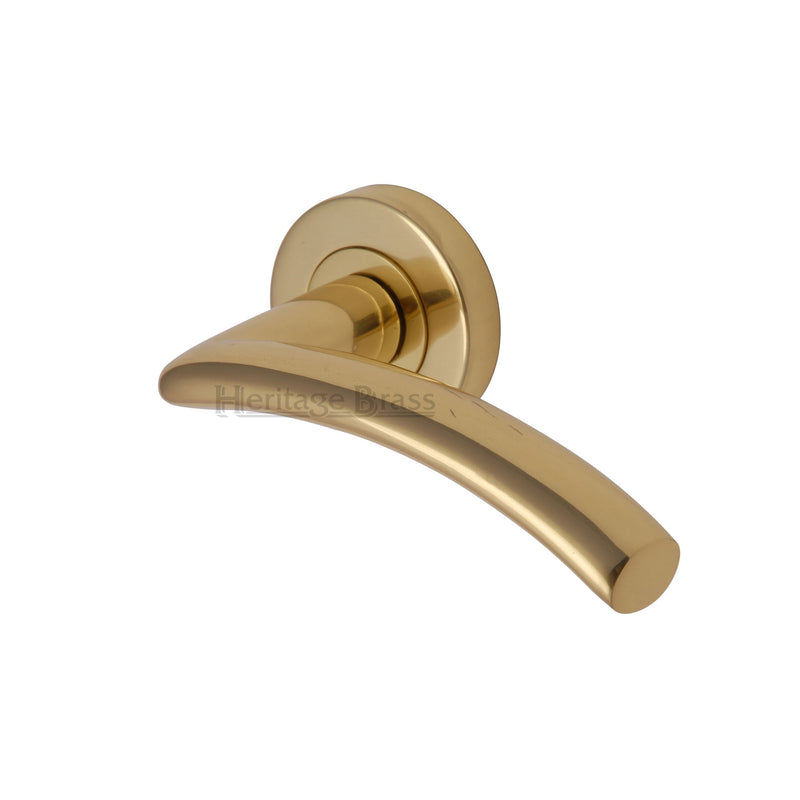 Heritage Brass Door Handle Lever Latch on Round Rose Centaur Design Polished Brass finish - V3490-PB - Choice Handles