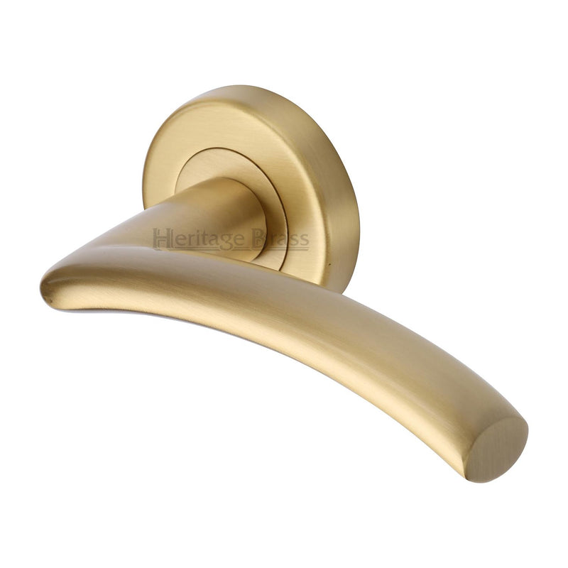 Heritage Brass Door Handle Lever Latch on Round Rose Centaur Design Satin Brass Finish - V3490-SB - Choice Handles