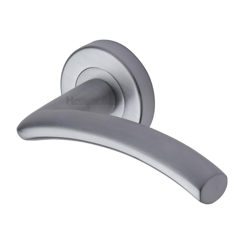 Heritage Brass Door Handle Lever Latch on Round Rose Centaur Design Satin Chrome finish - V3490-SC - Choice Handles