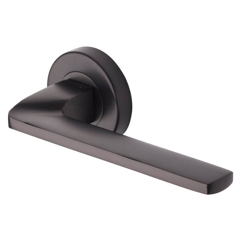 Heritage Brass Door Handle Lever Latch on Round Rose Metro Angled Design Matt Bronze finish
 - V3790-MB - Choice Handles