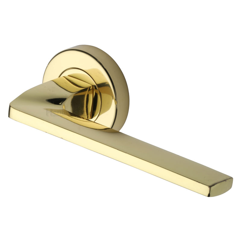 Heritage Brass Door Handle Lever Latch on Round Rose Metro Angled Design Polished Brass finish
 - V3790-PB - Choice Handles