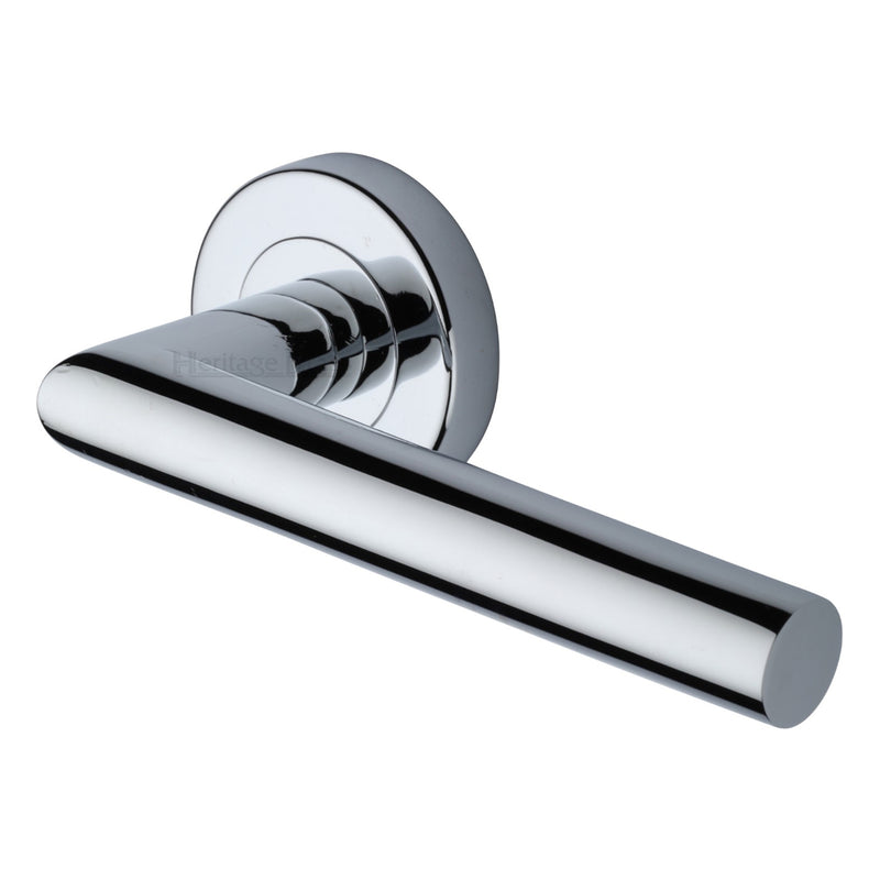 Heritage Brass Door Handle Lever Latch on Round Rose Athena Design Polished Chrome finish
 - V3840-PC - Choice Handles