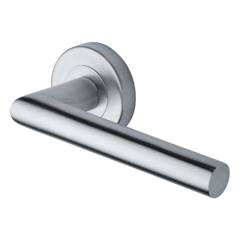 Heritage Brass Door Handle Lever Latch on Round Rose Athena Design Satin Chrome finish
 - V3840-SC - Choice Handles