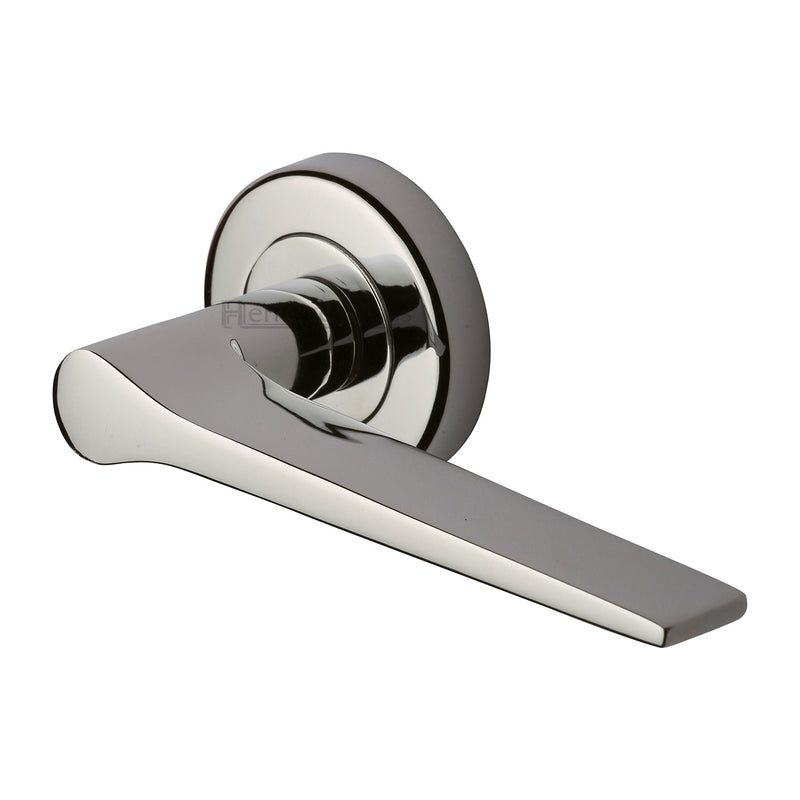 Heritage Brass Door Handle Lever on Rose Gio Design Polished Nickel Finish
 - V4189-PNF - Choice Handles