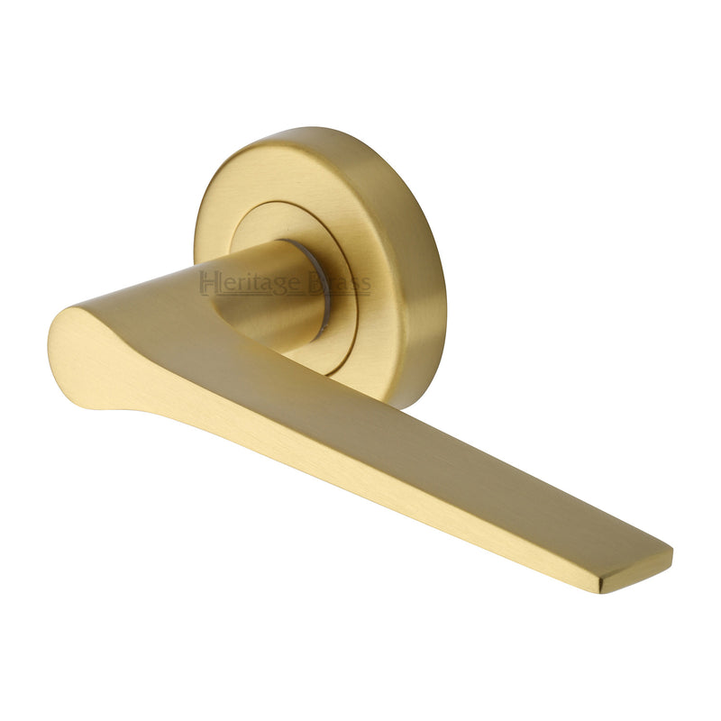 Heritage Brass Door Handle Lever on Rose Gio Design Satin Brass Finish - V4189-SB - Choice Handles