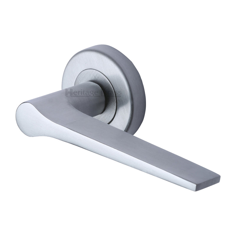 Heritage Brass Door Handle Lever on Rose Gio Design Satin Chrome Finish - V4189-SC - Choice Handles