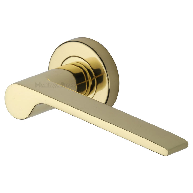 Heritage Brass Door Handle Lever Latch on Round Rose Julia Design Polished Brass finish
 - V4190-PB - Choice Handles