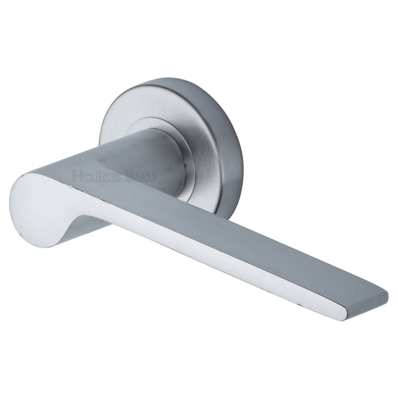 Heritage Brass Door Handle Lever Latch on Round Rose Julia Design Satin Chrome finish
 - V4190-SC - Choice Handles