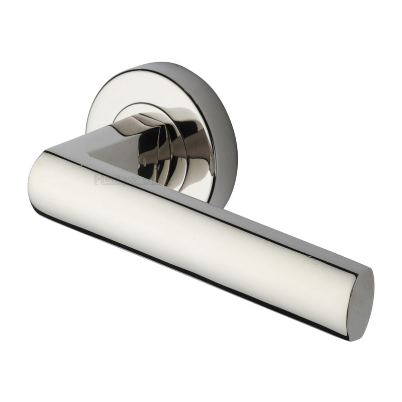 Heritage Brass Door Handle Lever Latch on Round Rose Poseidon Design Polished Nickel finish
 - V6230-PNF - Choice Handles