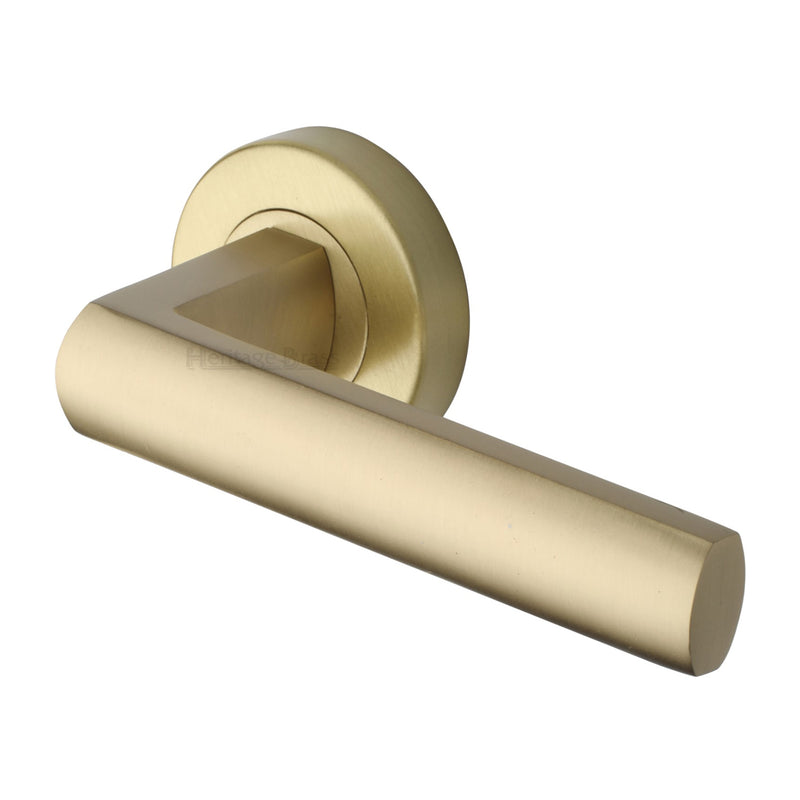 Heritage Brass Door Handle Lever Latch on Round Rose Poseidon Design Satin Brass finish
 - V6230-SB - Choice Handles