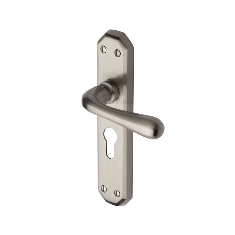 Heritage Brass Door Handle for Euro Profile Plate Charlbury Design Satin Nickel finish - V7066.48-SN - Choice Handles