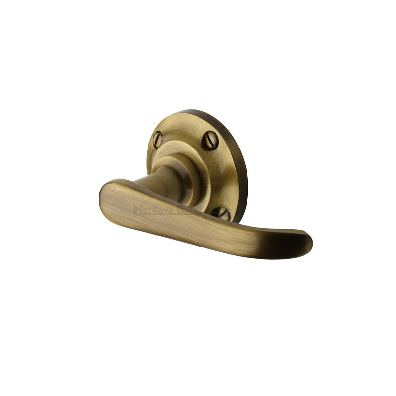 Heritage Brass Door Handle Lever Latch on Round Rose Windsor Design Antique finish - V720-AT - Choice Handles